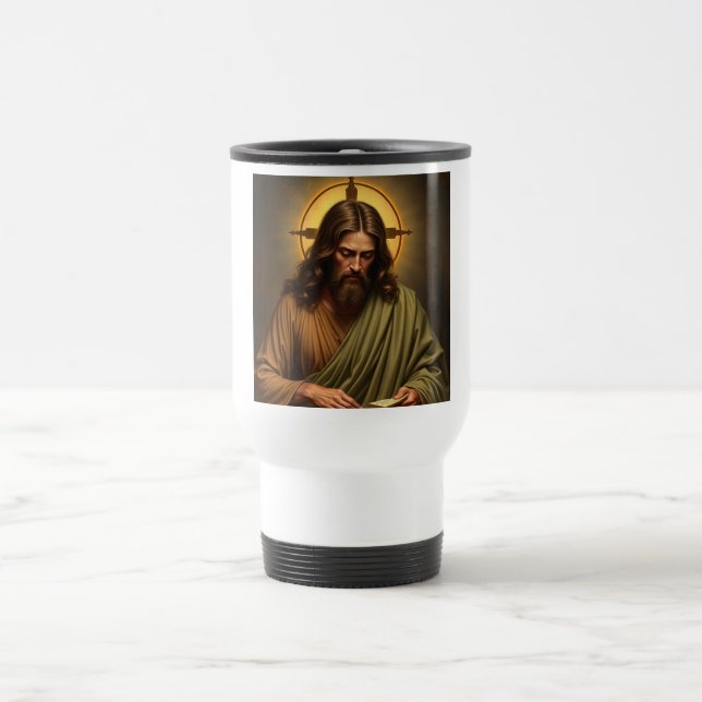 Mug De Voyage Jésus contemplatif avec une motte halo Voyage (Centre)