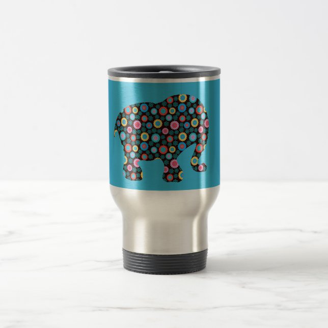 Mug De Voyage Joli éléphant de fleurs sur bleu (Centre)