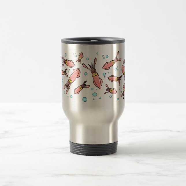 Mug De Voyage Joli motif caricature de calmar rose (Centre)
