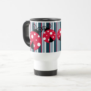 Mug De Voyage Jolie coccinelle motif rayures rouges blanches ble