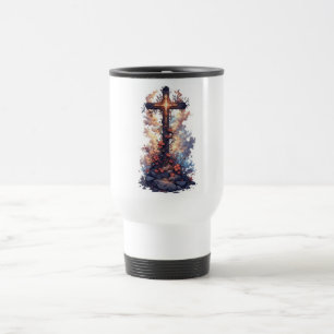 Mug de voyage jolie croix chrétienne florale