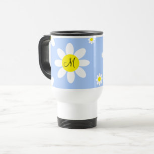 Mug De Voyage Jolies initiales personnalisées florales bleu clai