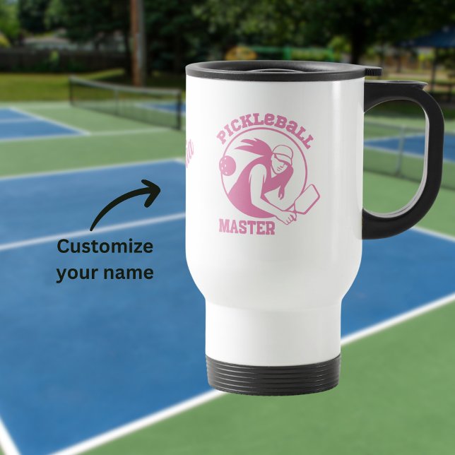Mug De Voyage Joueur principal de Pickleball Femme Nom personnal (Créateur téléchargé)