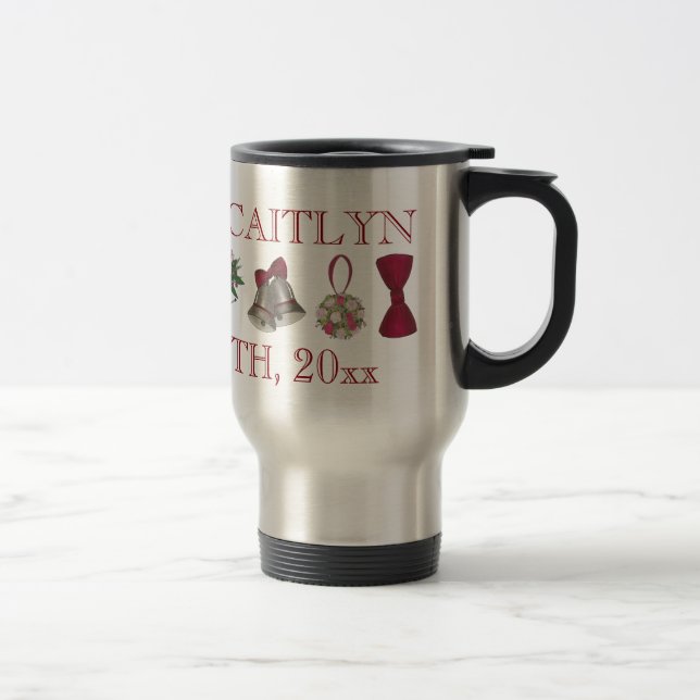 Mug De Voyage Jour de mariage personnalisé Date Bowtie Fleurs cl (Droit)