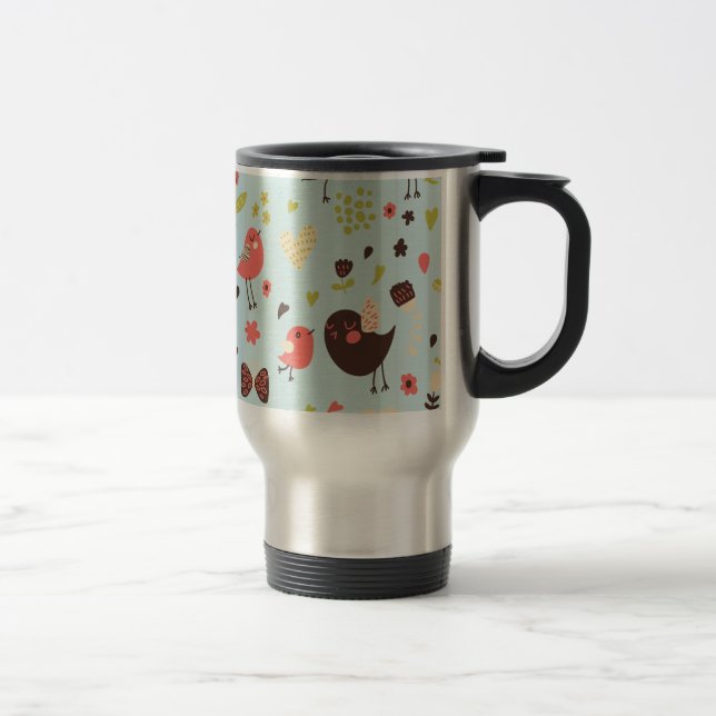 Mug De Voyage Joyeux oiseaux dans les champs de fleurs (Droit)