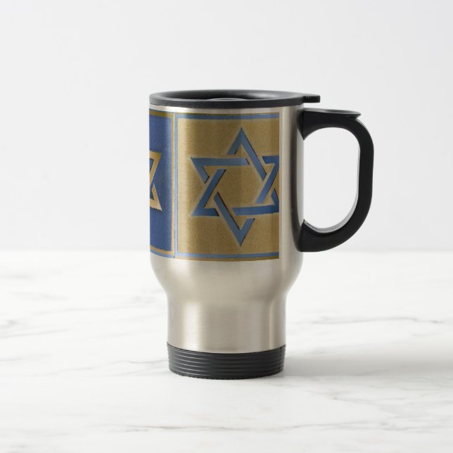 Mug De Voyage Judaica Star de David Metal Gold Blue (Droit)