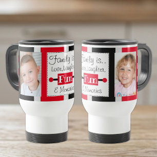 Mug De Voyage La famille est l'amour photos rayées noir rouge