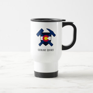 Mug De Voyage "La géologie, c'est super" Logo marteau du drapeau
