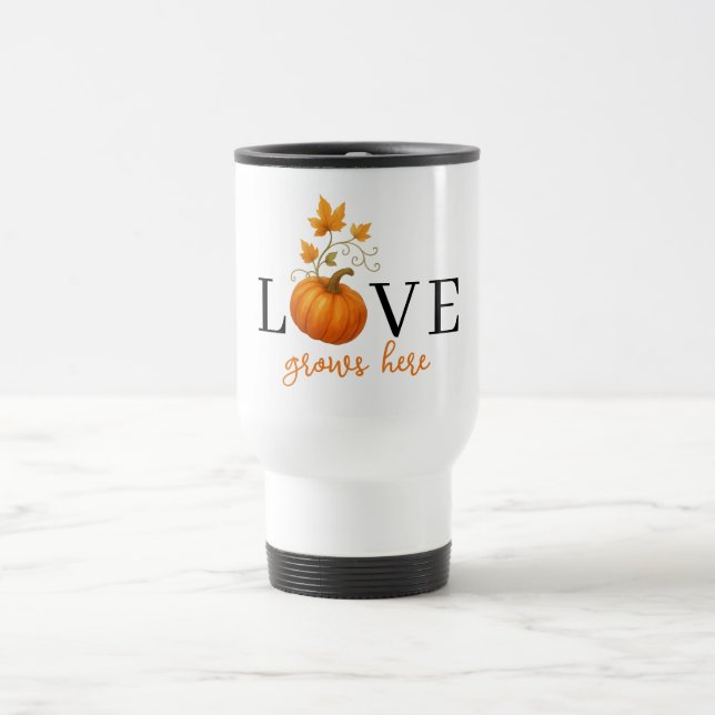 Mug De Voyage L'AMOUR grandit ici | Lettres citrouilles Automne (Centre)