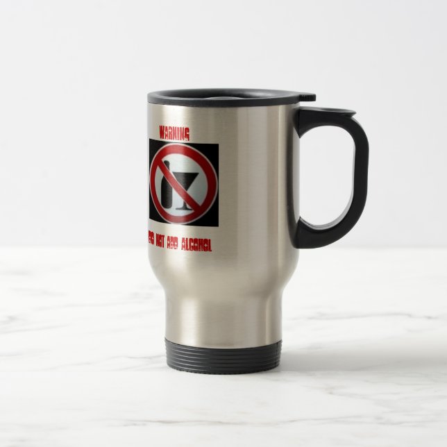 MUG DE VOYAGE L'AVERTISSEMENT, N'AJOUTENT PAS L'ALCOOL (Droit)