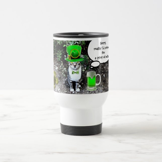 MUG DE VOYAGE LE JOUR DE SAINT PATRICK CAT WITH GREEN IRISH (Centre)