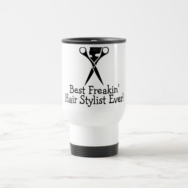 Mug De Voyage Le meilleur noir de coiffeur de Freakin jamais (Centre)