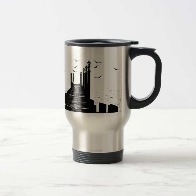 Mug De Voyage le quai les mouettes mer graphismes (Droit)