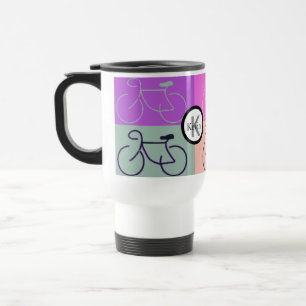 Mug De Voyage Le vélo de monogramme ajuste le pourpre, la pêche