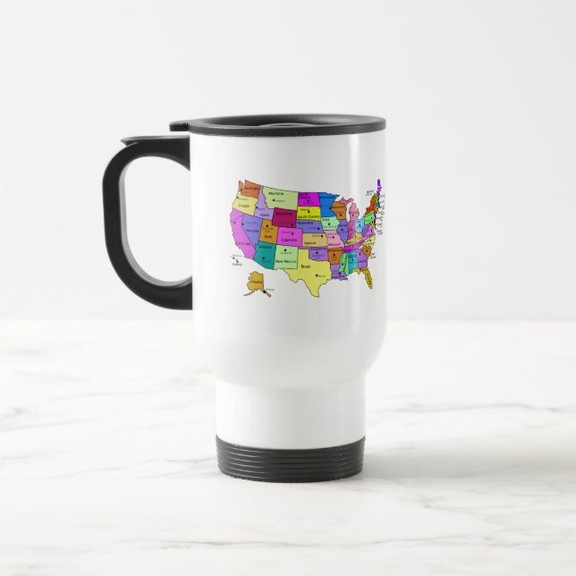 Mug De Voyage Les Etats-Unis tracent des noms et des capitaux (Gauche)