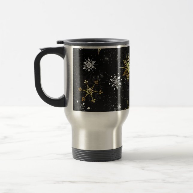 Mug De Voyage Les flocons dorés de Noël sur l'Arrière - plan noi (Gauche)