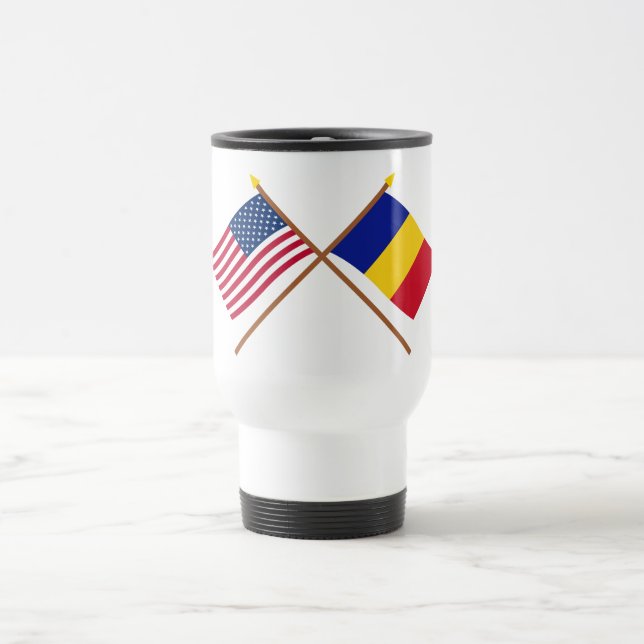 Mug De Voyage Les USA et drapeaux croisés par Roumanie (Centre)