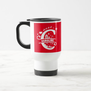 Mug De Voyage Lettre C Noël Monogramme Nom initial Rouge