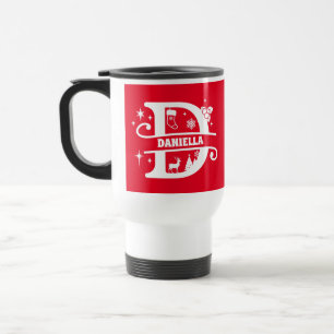 Mug De Voyage Lettre D Noël Monogramme Nom initial Rouge