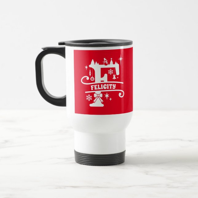Mug De Voyage Lettre F Noël Monogramme Nom initial Rouge (Gauche)
