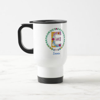 Mug De Voyage Lettres de fleurs Initiale "E" avec nom personnali