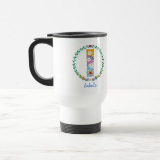 Mug De Voyage Lettres de fleurs Initiale "I" avec nom personnali