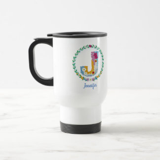Mug De Voyage Lettres de fleurs Initiale "J" avec nom personnali