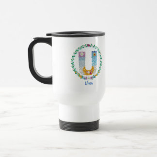 Mug De Voyage Lettres de fleurs Initiale "U" avec nom personnali