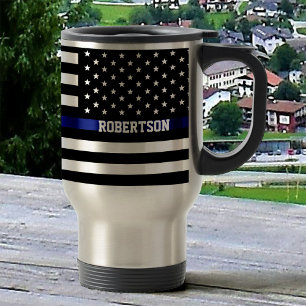 Mug De Voyage Ligne bleue mince - Drapeau américain personnalisé