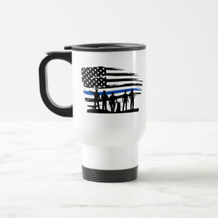Mug De Voyage Ligne Bleue Mince, Soutien à la Police Américaine,