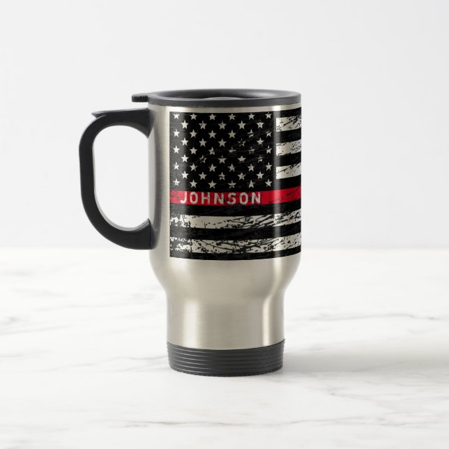 Mug De Voyage Ligne rouge mince des pompiers (Gauche)