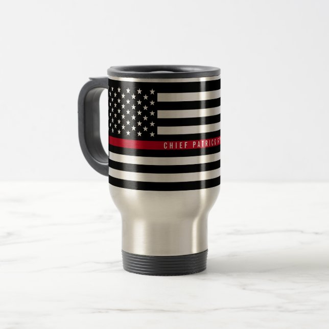 Mug De Voyage Ligne rouge mince monogramme de drapeau de (Devant gauche)