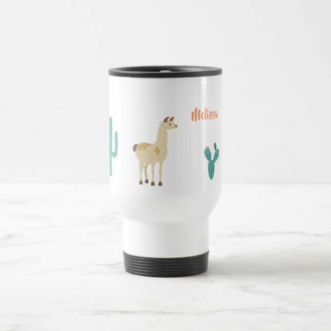 Mug De Voyage Llama et cactus sur blanc ajouter un nom (Centre)