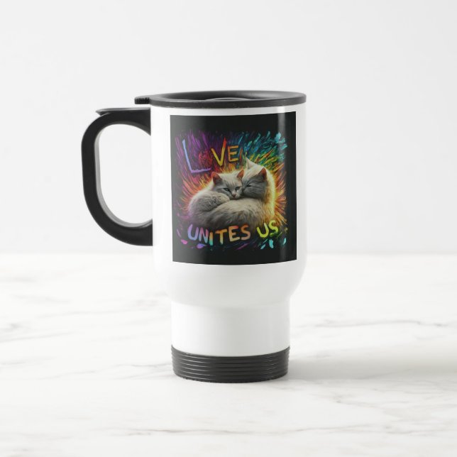 Mug De Voyage "Love Unites Us" Canette De Café De Voyage. (Gauche)