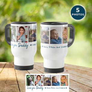 Mug De Voyage Love You Daddy Fête des pères 5 Photo Collage Bleu