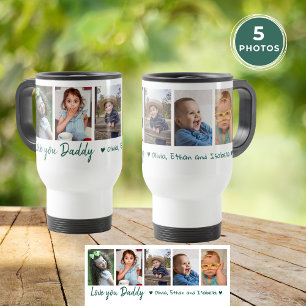 Mug De Voyage Love You Daddy Fête des pères 5 Photo Collage Vert