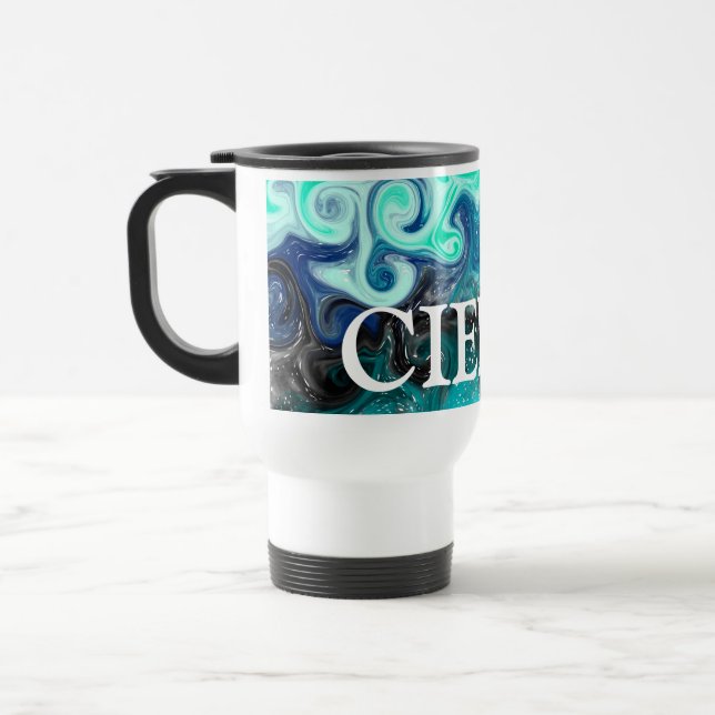 Mug De Voyage Marbre d'art Turquoise bleu et noir (Gauche)