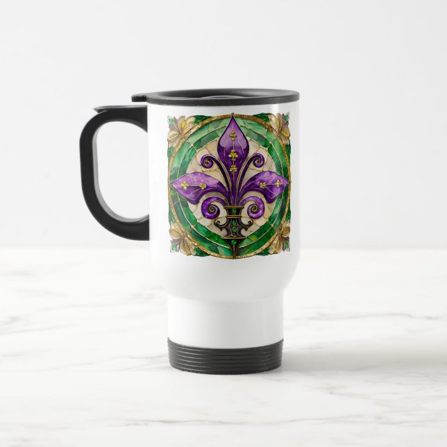 Mug De Voyage Mardi Gras Vitrail Fleur de lis (Gauche)
