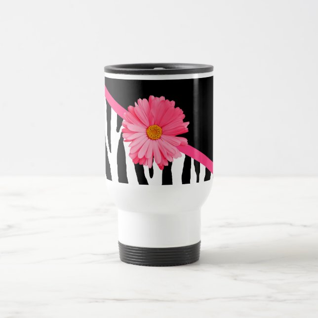 Mug De Voyage Marguerite rose mignonne de motif Girly de zèbre (Centre)