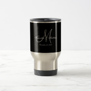 Mug De Voyage Mariage élégant gris noir de monogramme