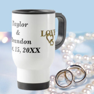 Mug De Voyage Mariée & Marié Nom personnalisé & Date Cœurs d'Amo