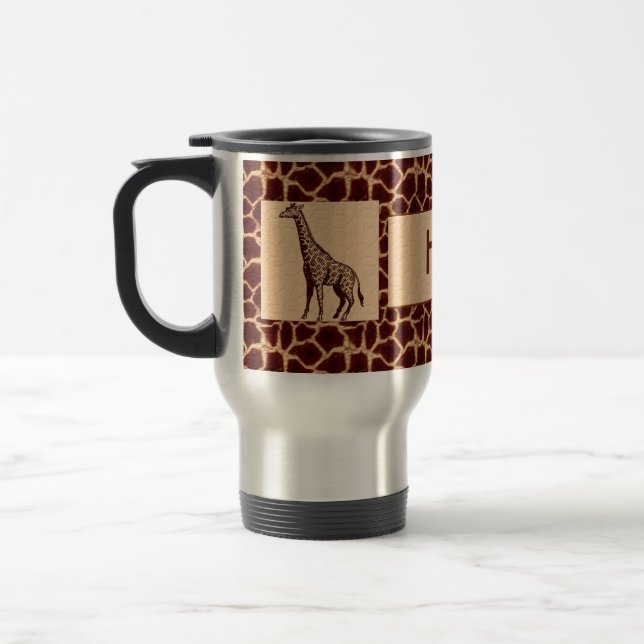 Mug De Voyage Masculine et girafe sauvage avec nom (Gauche)