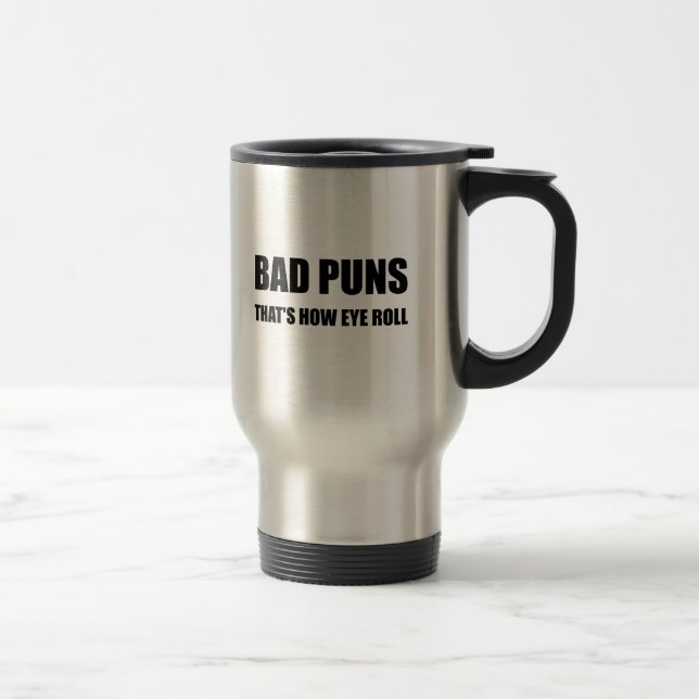 Mug De Voyage Mauvais calembours qui est comment petit pain (Droit)
