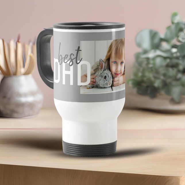 Mug De Voyage Meilleur papa Modern Grey Photo Fête du Père (Créateur téléchargé)