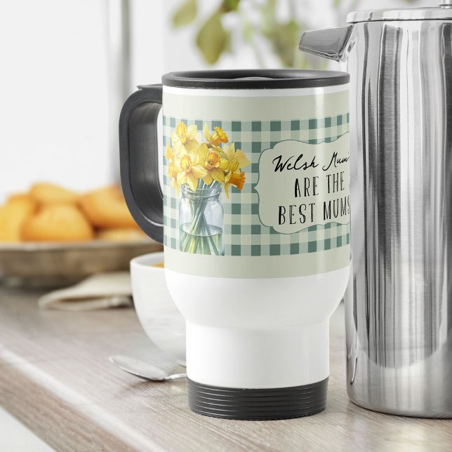 Mug De Voyage Meilleures mamans Ferme Daffodiques vertes dans un (Travel Mug for mum with daffodils and editable title - perfect for Mother's Day)
