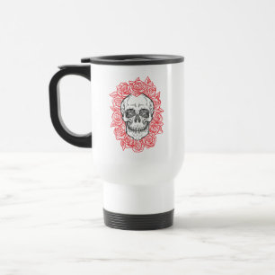 Mug De Voyage Memento Mori ! Crâne et Roses, main tirée