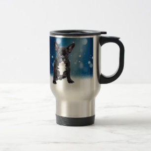 Mug De Voyage Mignonne French Bulldog Etoiles de neige Bleu Noël