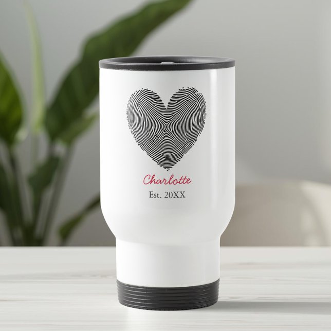 Mug De Voyage Minimalist Heart Fingerprint Personalized Name  (Créateur téléchargé)