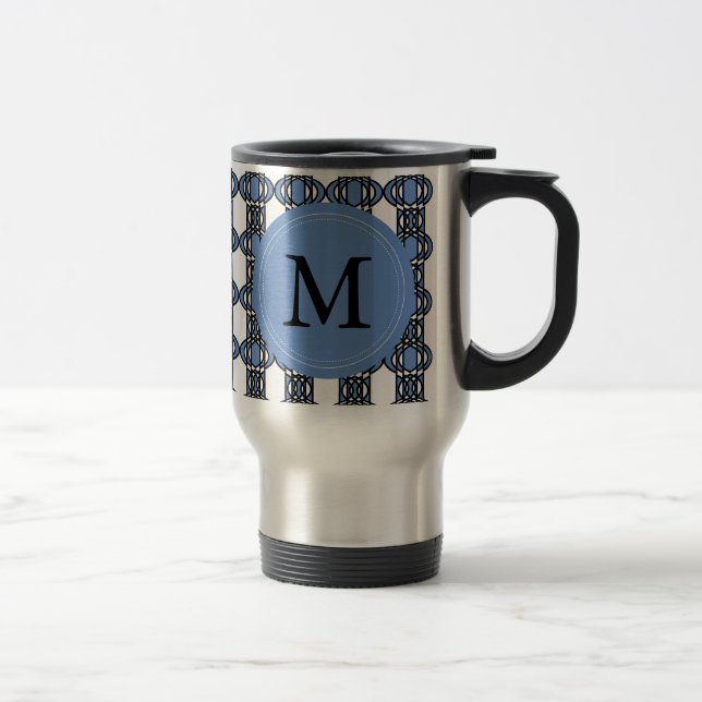 Mug De Voyage Mod Retro Monogram Blue Abstrait Scarab Motif (Droit)