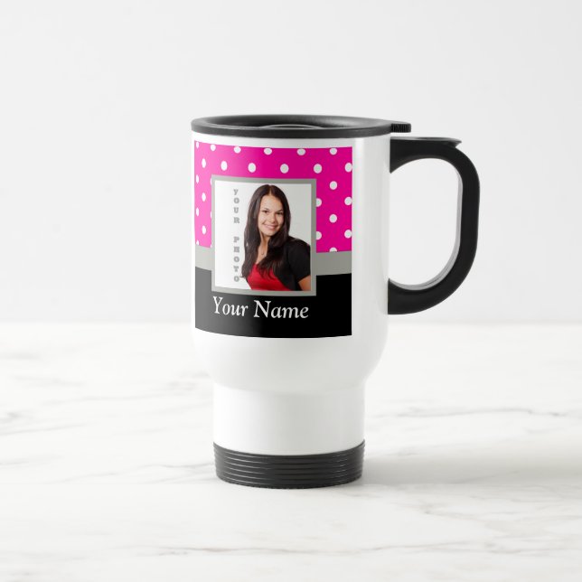 Mug De Voyage Modèle photo à points Polka rose (Droite)